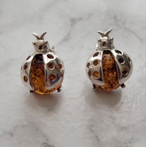 Amber LadyBug Stud Earrings